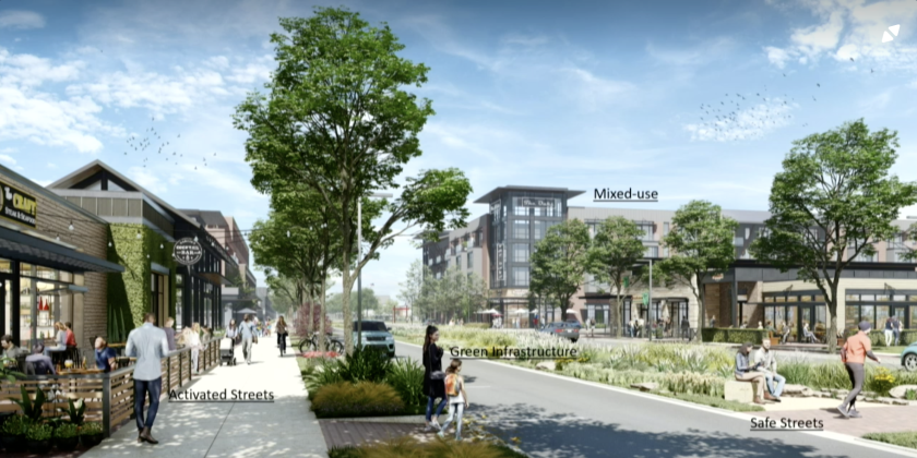 The development’s regional center would allow visitors to walk to various restaurants and businesses while still having access to the neighborhood. (Courtesy Lionheart)