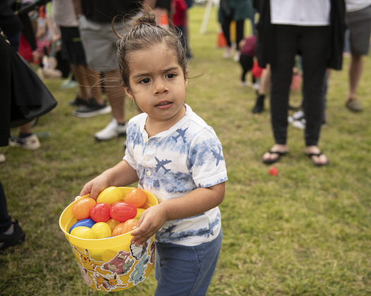 2-year-old Ellis Rae had a full pail of eggs  during the City of Taylor's Easter Egg Hunt, held Saturday, March 30, 2024 at Taylor's Memorial Stadium on Davis Street.