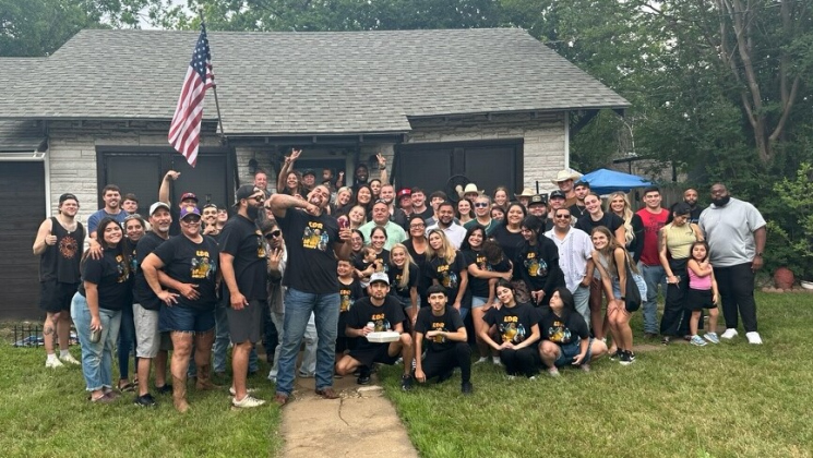 Levi Drake Rodriguez, standing front and center, celebrates at his Georgetown home after being selected in the NFL draft Saturday, April 27. 