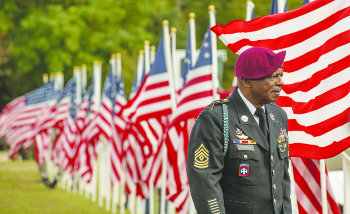U.S. Army Ranger veteran First Sergeant Will Williams was a participant in the Parade of Colors during the Field of Honor opening ceremonies November 5, 2023.